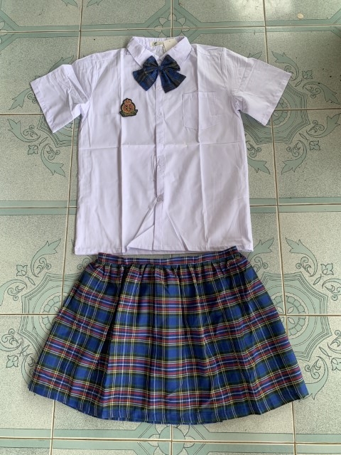 ++คลิกดูไซต์++ชุดนักเรียนญี่ปุ่นไซต์ใหญ่โบว์+กระโปรงลายสก๊อตสีน้ำเงิน