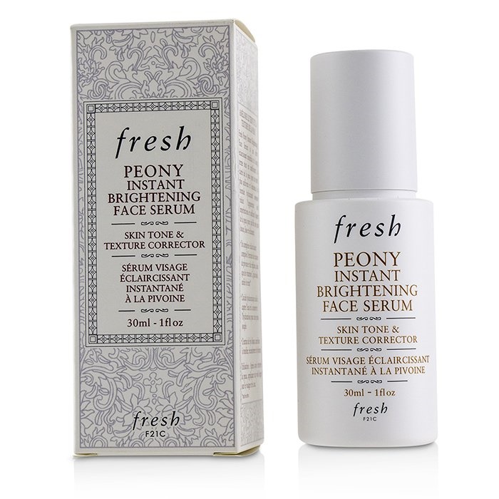 Fresh Peony Instant Brightening Face Serum 30 ml. ผลิตภัณฑ์เพื่อความกระจ่างใสชิ้นใหม่ ซึ่งได้พัฒนา ไบรท์เทนนิ่งคอมเพล็กซ์ สารสกัดอันทรงคุณค่าที่ประกอบด้วย ส่วนผสม 3 ชนิด: สารสกัดรากพีโอนี, วิตามินซีกลูโคไซด์ และสารสกัดรากลิโคไรซ์ ทำงานประสานกั