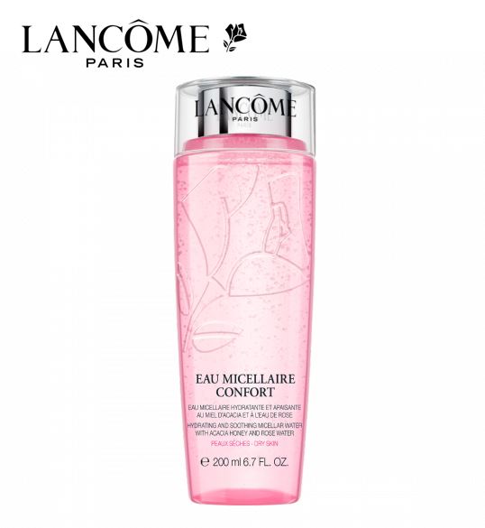 Lancome Eau Micellaire Confort 200 ml. คลีนซิ่งทำความสะอาดผิวแบบน้ำ เหมาะสำหรับผิวแห้ง และผิวบอบบางแพ้ง่าย ขจัดสิ่งตกค้างบนผิวหน้าได้อย่างมีประสิทธิภาพ ให้ผิวเนียนนุ่ม ชุ่มชื่น หลังใช้ เติมความสดชื่นให้ผิว ด้วยสารสกัดจาก Rosa Flower , Honey , 