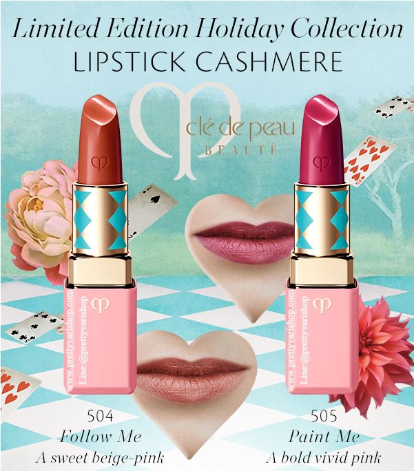 Cle de Peau Beaute Lipstick Cashmere Holiday Collection Limited Edition 2018 ลิปสติกเนื้อแม็ตสูตรอุดมเม็ดสีเข้มข้นเด่นชัด ประกายสว่างเรืองรอง เงางามสดใส ไม่มันวาว ด้วยแรงบันดาลใจจากผ้าแคชเมียร์ ซึ่งมอบสัมผัสนุ่มนวล บางเบาราวไร้น้ำหนัก และต้องแ
