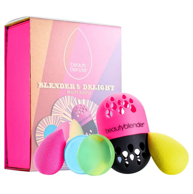 Beautyblender Blender's Delight Beauty Bundle Set (Limited Edition) เซตผลิตภัณฑ์ที่ประกอบด้วยฟองน้ำแต่งหน้า, ผลิตภัณฑ์ทำความสะอาดฟองน้ำแต่งหน้าไซซ์มินิ และเคสสำหรับใส่ฟองน้ำแต่งหน้าสำหรับพกพาในกระเป๋าของคุณ