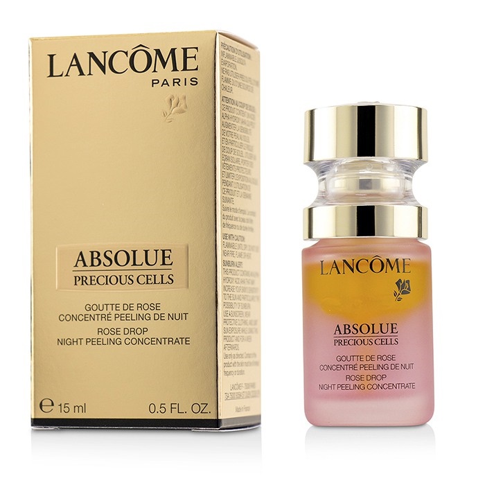 Lancome Absolue Precious Cells Rose Drop Night Skin Peel Concentrate 15 ml. รื่นรมย์ไปกับที่สุดแห่งพลังเพื่อการฟื้นบำรุงผิวที่ดีที่สุดจากลังโคม เซรั่มบำรุงถึงขีดสุดจากราชินีกุหลาบ ด้วยน้ำมันสกัดล้ำค่าสู่ 3 สารสกัดจากราชินีกุหลาบชั้นเลิศ เพื่อ