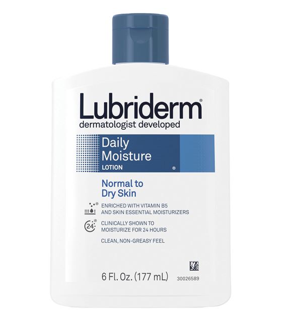 Lubriderm Daily Moisture Moisturizing Lotion for Normal to Dry Skin ขนาดพกพา 177 ml. โลชั่นบำรุงผิวจากอเมริกา สำหรับผิวธรรมดาและผิวแห้ง ใช้ได้แม้ผิวแพ้ง่าย เพราะไม่มีส่วนผสมของน้ำหอม ให้ความชุ่มชื้นประจำวันด้วยวิตามิน B5ล็อคความชุ่มชื้นต