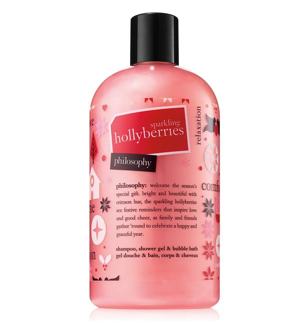 **พร้อมส่ง**Philosophy Sparkling Hollyberries Shampoo, Shower Gel & Bubble Bath 480 ml. Holiday 2018 Limited Edition เจลอาบน้ำกลิ่นหอมเย้ายวนลิมิเต็ดอิดิชั่น กลิ่นหอมหวานแสนน่ารักของเบอร์รี่ มาพร้อมชิมเมอร์เนื้อละเอียด ให้ผิวทั้งนุ่มและเปล่งประกายระยิ
