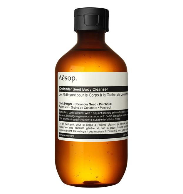 Aesop Coriander Seed Body Cleanser 200 ml. คลีนเซอร์ทำความสะอาดมือและผิวกายสูตรคืนความสดชื่น เหมาะกับทุกสภาพผิว สูตรฟองน้อย มอบกลิ่นหอมแนวเครื่องเทศและไม้ ปลุกเร้าประสาทสัมผัสให้แช่มชื่นด้วยสารสกัดจากเมล็ดพริกไทยดำ เนื้อผลิตภัณฑ์เป็นเจล ความรู