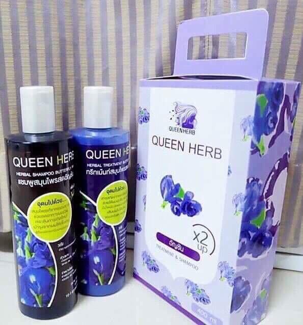 Queen Herb แชมพูอัญชันสด 400ml.+ทรีทเม้นอัญชัน 400ml. ( 1 ชุด )