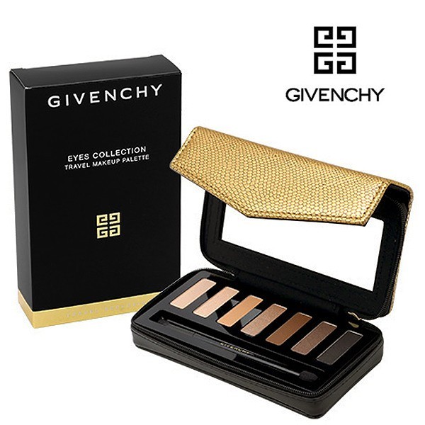 Givenchy Eyes Collection Travel Exclusive Palette For Eyes พาเลทอายเชโดว์ 7 สี โทนนู้ดน้ำตาลทองธรรมชาติ และมีสีโทนเข้มไว้คัดเบ้าสำหรับงานกลางคืน พร้อมแปรงทา ใช้ง่าย สวยได้ทุกสีผิว ใช้ได้ทุกวัน โดดเด่นด้วยพาเลทรูปทรงกระเป๋าสีดำเงา ฝากระเป๋าลว