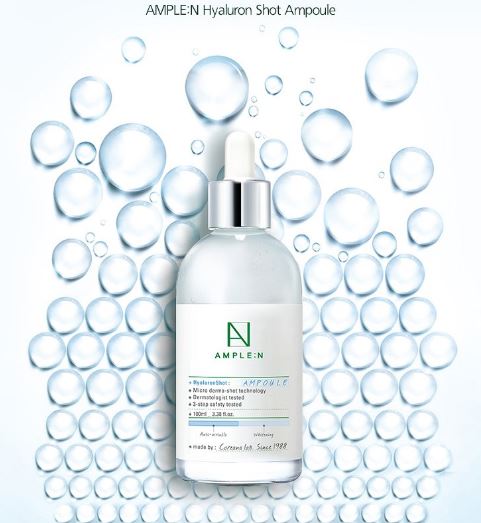 Coreana Ample :N Hyaluron Shot Ampoule (Moisturizing Hyluronic Acid) 100 ml. เซรั่มสูตรไฮยาลูรอน เติมความชุ่มชื่นด้วยเซรั่มสูตรไฮยาลูรอน ที่มีส่วนช่วยในการกักเก็บความชุ่มชื้นบนใบหน้า ไม่ให้ผิวแห้งกร้าน เนื้อเซรั่มจะตรงเข้าฟื้นฟูผิว ให้ผิวหน้าช