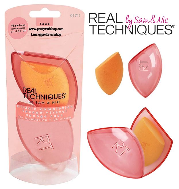 **พร้อมส่ง**Real Techniques Miracle Complexion Sponge + Travel Sponge Case เซ็ทฟองน้ำไข่สีส้มหัวตัด มาพร้อมกับเครสเก็บฟองน้ำ ไว้พกพา กันฝุ่น กันเลอะ ฟองน้ำหัวตัดตรงด้านแบนมีคุณสมบัติพิเศษที่เพิ่มขึ้นมาคือด้านหัวแบนสามารถนำมาใช้กับผลิตภัณฑ์แบบฝุ่น หรือแป้ง