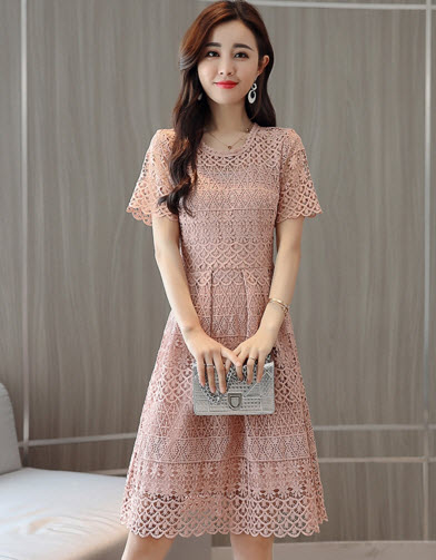 พรีออเดอร์ เดรสสั้น เดรสลูกไม้ราตรี ใส่ออกงานได้ หรือจะใส่ทำงานได้ สีนู้ด ชมพู