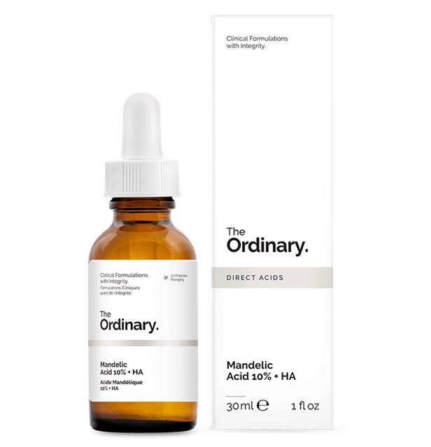 The Ordinary Mandelic Acid 10% + HA 30 ml. เซรั่มช่วยผลัดเซลล์ผิวอย่างอ่อนโยนสำหรับทุกสภาพผิวช่วยเรื่องผิวไม่กระจ่างใส หมองคล้ำ สีผิวไม่สม่ำเสมอ รอยดำ รอยแผลเป็น และลดเลือนริ้วรอยแห่งวัยเนื้อสัมผัส บางเบา ซึมซาบสู่ผิวได้อย่างรวดเร็ว ไม่เนียวเห