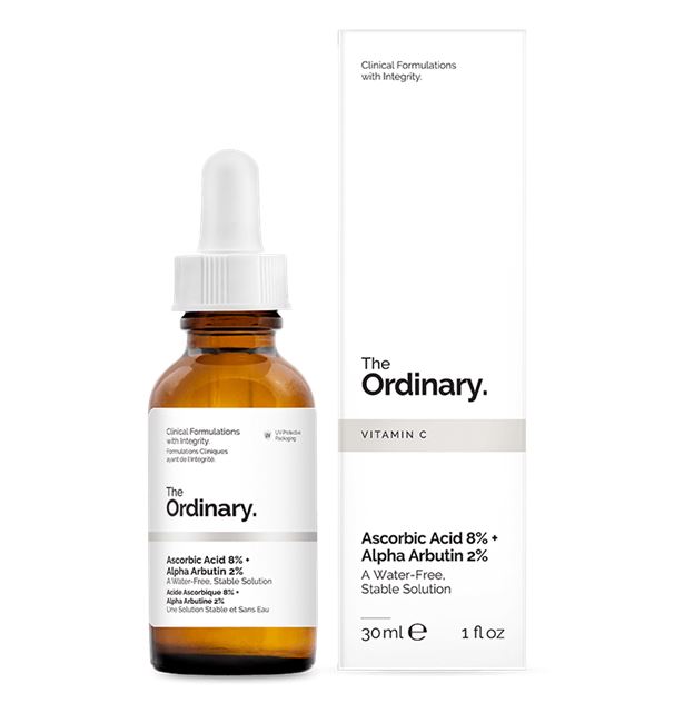 The Ordinary Ascorbic Acid 8% Alpha Arbutin 2%30 ml. เซรั่มเข้มข้นปรับผิวให้กระจ่างใสสม่ำเสมอสำหรับทุกสภาพผิวเข้าจัดการกับจุดด่างดำได้อย่างล้ำลึกตรงจุด ลดรอยริ้วรอย รอยดำและแผลเป็นจากสิวสำหรับทุกสภาพผิวเนื้อสัมผัส บางเบา ซึมซาบไว ไม่เหนียวเหนอ