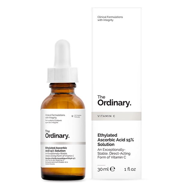 The Ordinary Ethylated Ascorbic Acid 15 % Solution30 ml. เซรั่มอนุพันธ์วิตามินซีที่มีความเสถียรสูงเพื่อผิวกระจ่างใส เปล่งประกาย ลดเลือนจุดด่างดำ ฟื้นฟูผิวจากความร่วงโรย ลดเลือนริ้วรอยแห่งวัยอ่อนโยนสำหรับทุกสภาพผิว เนื้อเซรั่มบางเบา ไม่เหนียวเห