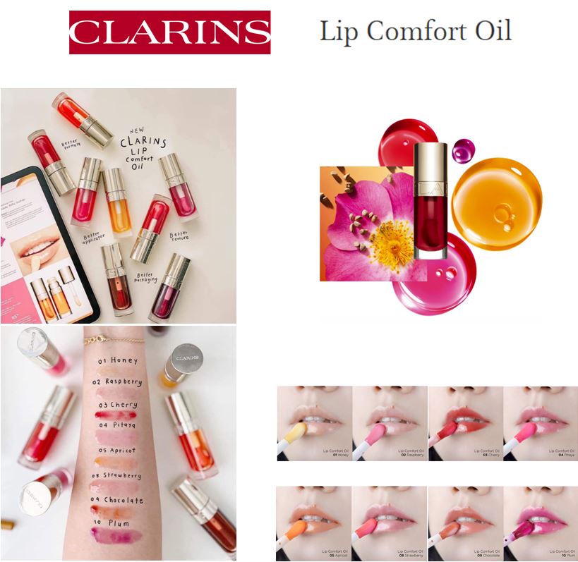 CLARINS Lip Comfort Oil 7 ml. ลิปออยล์มอบคุณค่าฟื้นบำรุง คืนความชุ่มชื้น ปกป้องเรียวปากจากความแห้งกร้าน พร้อมทั้งเติมสีสันและประกายแวววาวให้ริมฝีปากเต็ม เอิบอิ่ม เย้าย้วน 