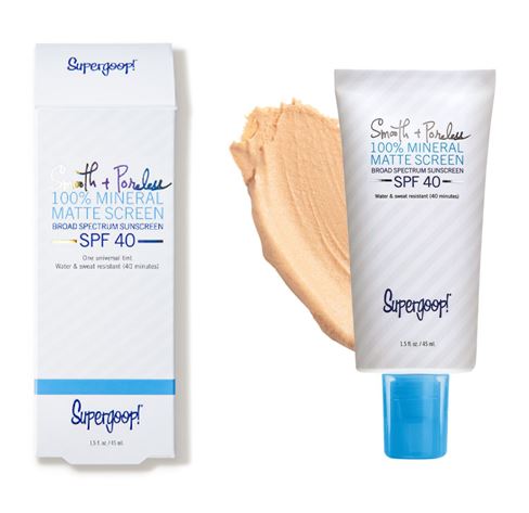 **พร้อมส่ง**Supergoop! Smooth + Poreless 100% Mineral Matte Screen Broad Spectrum Sunscreen SPF 40 ขนาด 45 ml. สูตรใหม่ล่าสุด!! ครีมกันแดดเนื้อทินท์บางเบาเป็นพิเศษ โดยจะกลืนไปกับสีผิวเมื่อแรกสัมผัส รูขุมขนแลดูกระชับ ช่วยให้ผิวดูเรียบเนียนขึ้น อีกทั้งย