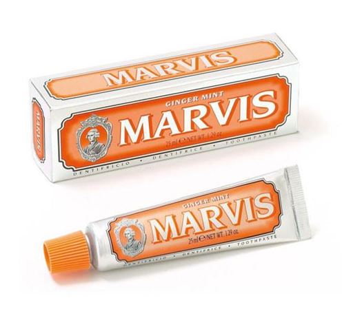 MARVIS Ginger Mint Toothpaste Travel Size 25 ml. (สีส้ม) ยาสีฟันระดับพรีเมี่ยม สูตรหอมสดชื่นจากหอมขิงและมิ้นท์ ความสดชื่นที่รังสรรค์อย่างประณีตด้วยวัตถุดิบที่ให้ความเผ็ดร้อนอย่างเช่น ขิง ที่ให้ความแปลกใหม่ด้วยรสชาติ พร้อมกระตุ้นให้สดชื่นรับวันให