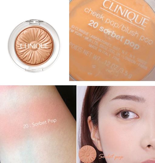 CLINIQUE Cheek Pop Blush Pop ขนาดปกติ 3.5 g. #20 sorbet pop สีส้มสดใสอมเหลือง บลัชเนื้อฝุ่นเนื้อเนียนละเอียดบางเบา เนียนเรียบเมื่อสัมผัส เผยลุคสดใส ดูสุขภาพดีแบบมีเลือดฝาด ให้สีสว่างสดใสเป็นธรรมชาติและหากต้องการลุคที่ดูชุ่มฉ่ำขึ้นเพียงแค่ปัดCh