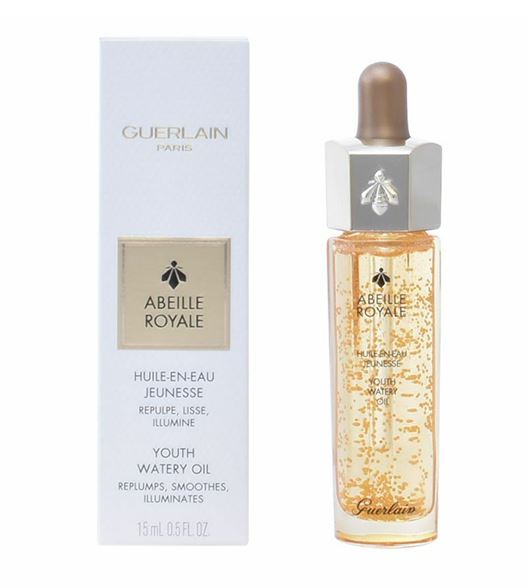 GUERLAIN Abeille Royale Youth Watery Oil 15ml. เซรั่มออยล์ สูตรใหม่ ที่ผสาน 3 พลังความเข้มข้นระหว่างเซรั่มกับความชุ่มชื่นของออยล์และความบางเบาของน้ำ ทำให้เนื้อออยล์มีความบางเบา สบายผิว ปราศจากความมันส่วนเกินบนผิว ช่วยมอบความชุ่มชื่นมอบผิวที่ดู