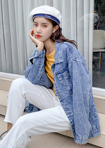 พรีออเดอร์ เสื้อคลุม เสื้อยีนส์แขนยาวสวย ๆ แฟชั่นเกาหลี สี ยีนส์อ่อน