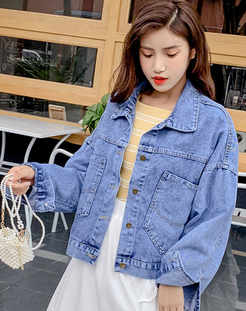 พรีออเดอร์ เสื้อคลุม เสื้อยีนส์แขนยาวสวย ๆ แฟชั่นเกาหลี สี ยีนส์อ่อน
