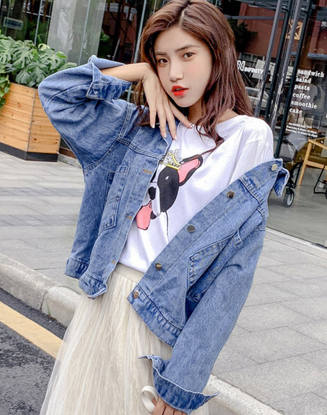 พรีออเดอร์ เสื้อคลุม เสื้อยีนส์แขนยาวสวย ๆ แฟชั่นเกาหลี สี ยีนส์อ่อน