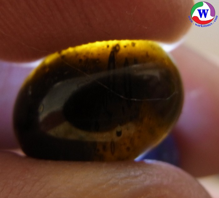 แก้วโป่งข่ามนำโชค 7.70 กะรัต ชนิดแก้วมหานิลปัทมราคดำเนื้อในสีทอง ของดีที่หายาก