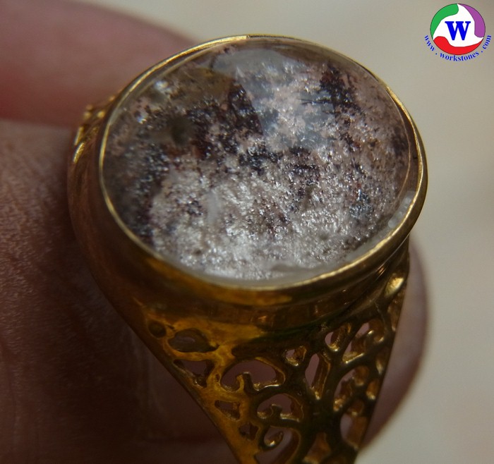 แหวนทองเหลือง 3.34 กรัม เบอร์ 60 แก้วโป่งข่ามนำโชคชนิดแก้วปวกเงินสตาร์แวววาวมีกาบเงิน