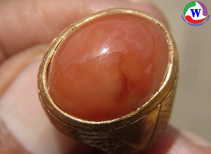 แหวนทองเหลือง เบอร์ 56 ครึ่ง แก้วโป่งข่ามนำโชคชนิดแก้ววิฑูรย์สีส้มแดง