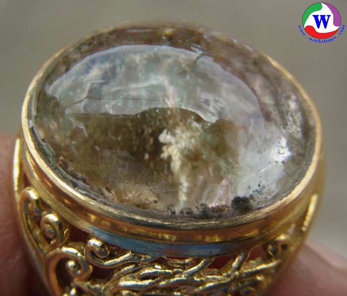 แหวนทองเหลืองชาย เบอร์ 65  แก้วโป่งข่ามนำโชคชนิดแก้วปวกสหชาด 7 สี หายาก