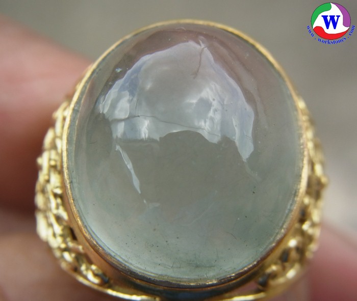 แหวนทองเหลืองชาย เบอร์ 66  แก้วโป่งข่ามนำโชคชนิดแก้วหมอกมุงเมืองสีฟ้าเทานวล