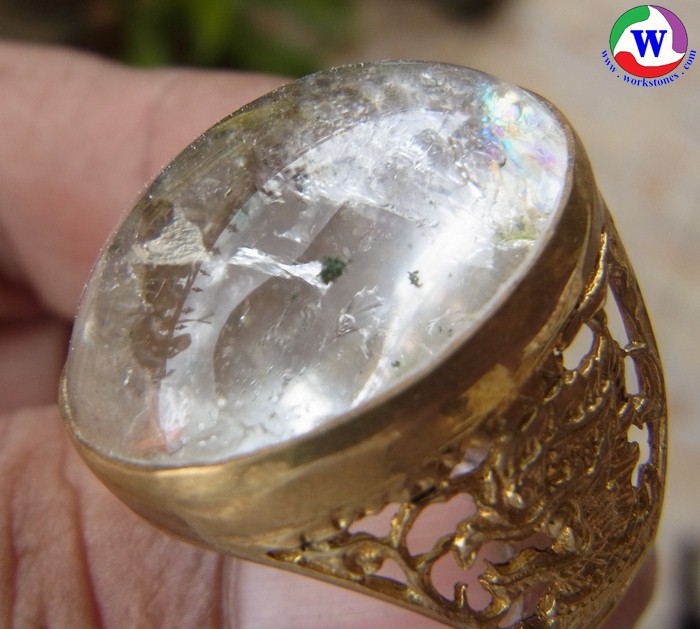 แหวนทองเหลืองชาย 13.88 กรัม เบอร์ 61 แก้วโป่งข่ามนำโชคชนิดแก้วกาบรุ้งสักรชาติ ปวกเขียวลอย