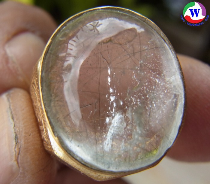 แหวนทองเหลืองชาย 12.00 กรัม เบอร์ 62 แก้วโป่งข่ามนำโชคชนิดแก้วขนเหล็กน้ำใสเส้นเล็ก ฟองสมุทร กาบเงินวาว