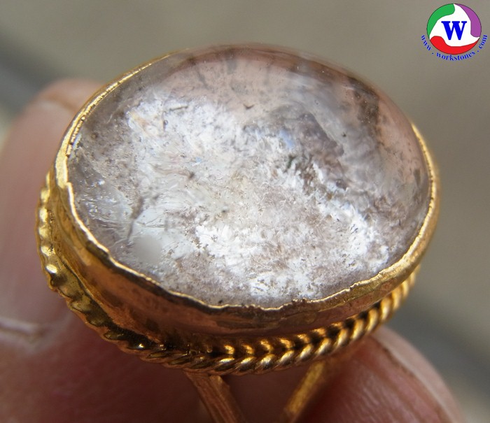 แหวนชุบทอง เบอร์ 57 แก้วโป่งข่ามนำโชคชนิดแก้วปวกชมพู กาบรุ้งสักรชาติสวยมาก