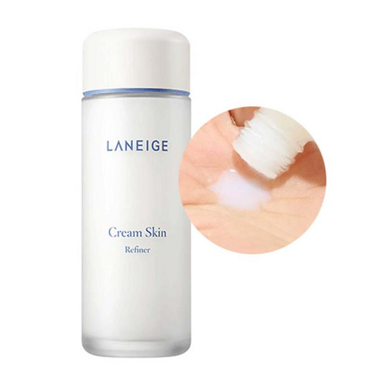 LANEIGE Cream Skin Refiner 150 ml. ครีมบำรุงในรูปแบบน้ำ ที่ซึบซาบเข้าบำรุงผิวหน้าคุณอย่างล้ำลึกตั้งแต่ขั้นตอนแรกชองการบำรุงผิวหน้า ราวกับใช้ครีมบำรุงผิว ด้วยส่วนผสมของน้ำดอกชาขาวที่อุดมด้วยแร่ธาตุเข้มข้น เข้าช่วยฟื้นฟูผิวที่แห้ง และแพ้ง่ายโดยเ