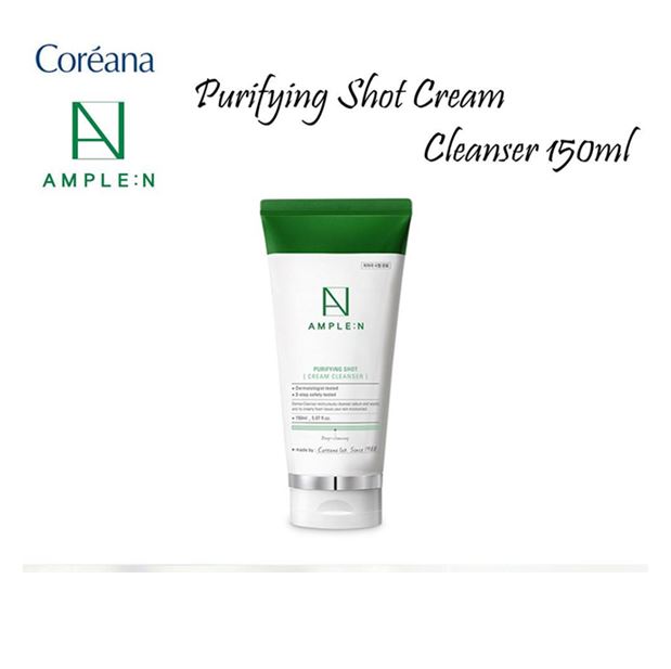 Coreana Ample :N Purifying Shot Cream Cleanser 150 ml. โฟมล้างหน้าสูตร purifying อ่อนโยน ช่วยชำระล้างสิ่งสกปรก ได้ดีเยี่ยม ช่วยให้ผิวเนียนนุ่ม ผิวไม่แห้งตึง ให้ให้ความชุ่มชื้น