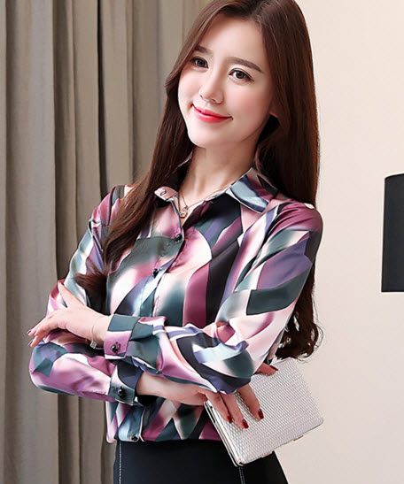 พรีออเดอร์ เสื้อเชิ้ต คอปก แขนยาว ลายกราฟฟิก ใส่ทำงานได้ สี กรม
