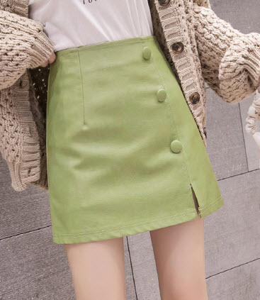 พรีออเดอร์ กระโปรงหนัง ใส่เที่ยวต่างประเทศหรือใส่ทำงานได้ แฟชั่นกระโปรงสั้น ผ้าหนัง สี เขียวมะนาว เหลือง และดำ