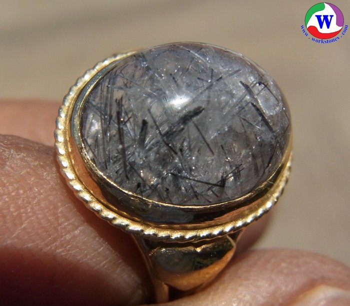 แหวนทองเหลืองหญิง เบอร์ 57 แก้วโป่งข่ามนำโชค ชนิดแก้วขนเหล็กน้ำใส กาบรุ้ง