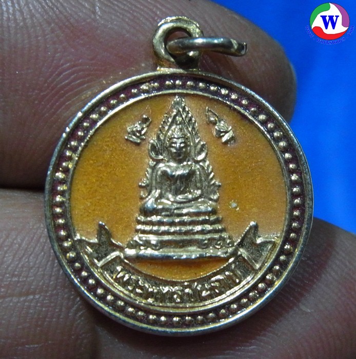 พระเครื่อง 6.34 กรัม เหรียญขวัญถุง เงินทอง พระพุทธชินราช พิษณุโลก กะไหล่ทอง ลงยาสีส้ม