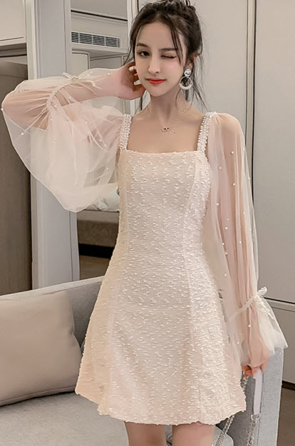 พรีออเดอร์ เดรสสั้น คอเชิ๊ต ลายดอกไม้ ชีฟอง สีเขียว