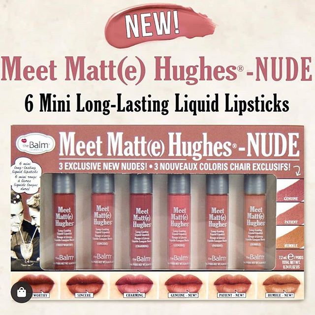 The Balm Meet Matte Hughes 6 Mini Long Lasting Liquid Lipstick - Nude เซ็ทลิปเนื้อแมทจิ้มจุ่มไซส์มินิ 6 สี มีเฉดสีขายดี สีเดิม 3 สี และสีที่ออกใหม่อีก 3 สี มีตั้งแต่โทนนู้ดน้ำตาล นู้ดส้ม นู้ดชมพู รุ่นลิมิเต็ดผลิตออกมาจำนวนจำกัด สุดยอดลิควิดลิป