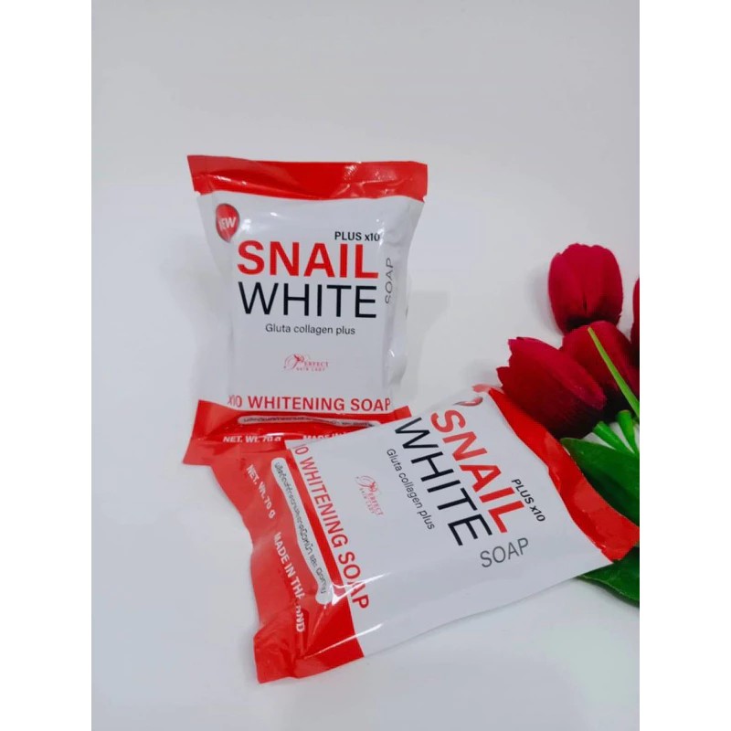Snail White Gluta Collagen Plus Soap สบู่สเนลซองแดง (1ก้อน ขนาด 80กรัม)