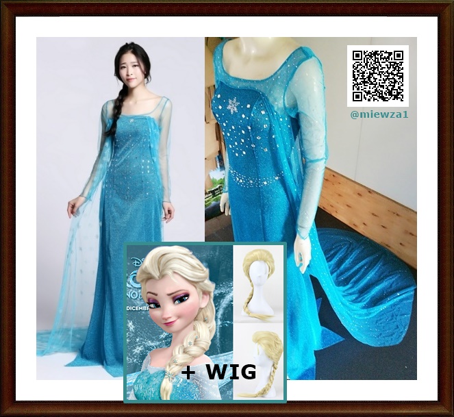 ++พร้อมส่ง++เซ็ทวิกเอลซา+ชุดเอลซ่ากระโปรงผ่าข้างจากการ์ตูน Frozen  Queen Elsa Frozen 