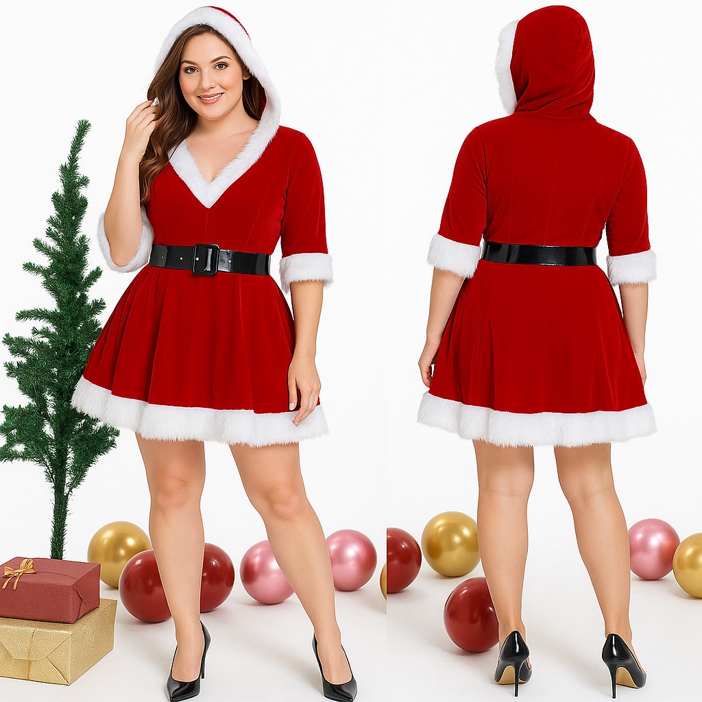 ++พร้อมส่ง++(สาวอวบ)ชุดซานต้าแซนตี้แสนสวยผ้ากำมะหยี่สาวอวบ