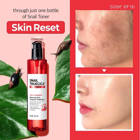 *พร้อมส่ง*Some By Mi Snail True Cica Miracle Repair Toner 135 ml. โทนเนอร์&#8203;ที่มีส่วนผสมของเมือกหอยทากสีดำ&#8203; สมุนไพร&#8203;อีกเพียบและส่วนประกอบ TRUECICA เฉพาะตัวของ SOME BY MI มีส่วนช่วยคืนความแข็งแรงกลับสู่ธรรมชาติของผิว และยังสามา