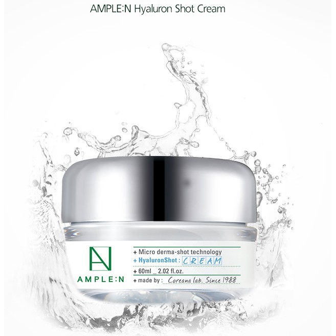 Coreana Ample :N Hyaluron Shot Cream 60 ml. ครีมไฮยาลูรอนเติมความชุ่มชื้นให้ผิวฉ่ำโกลว์ และช่วยเสริมสร้าง Skin Barrier ทำให้ผิวแข็งแรง ลดการแพ้ พร้อมเผชิญมลภาวะ แก้ปัญหาผิวขาดน้ำ ด้วย Moisture-specific Recipes กักเก็บความชุ่มชื้นและควบคุมสมดุล