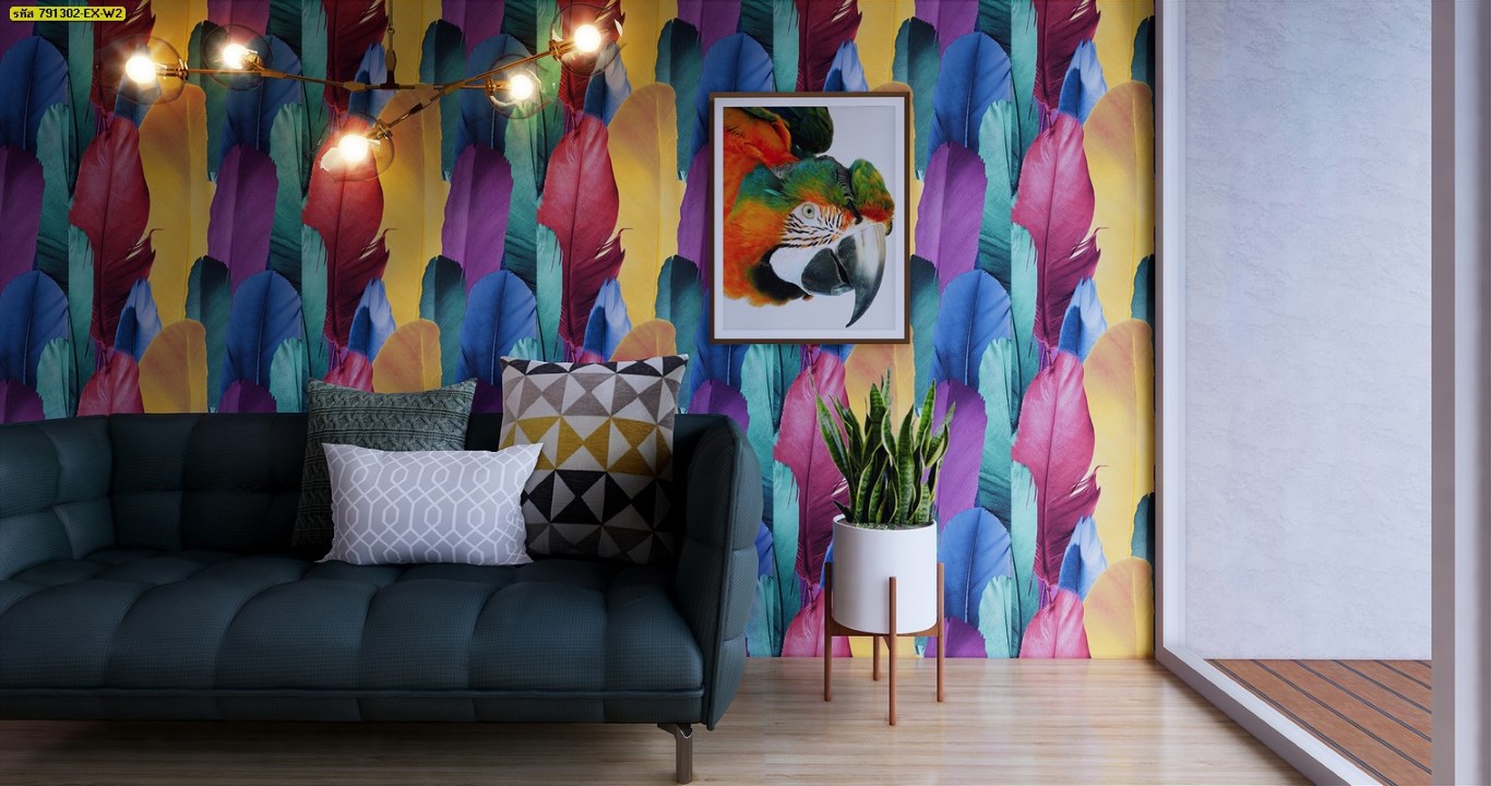 wallpaper ใบไม้ ขนสัตว์  ม้วนปกติ 1 ม้วน 5 ตารางเมตร กว้าง 53 cm ยาว 10 m  idm