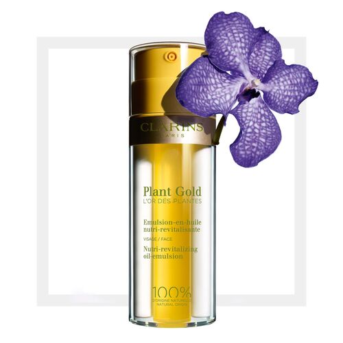 CLARINS Plant Gold Nutri-Revitalizing Oil Emulsion 35 ml. ออยล์อิมัลชั่น ครีมบำรุงผิว ให้ความชุ่มชื้นและกระจ่างใส ผิวดูโกลด์กระจ่างใส สวยเปล่งปลั่ง ผิวดูฉ่ำเปล่งประกายสุขภาพดี มอบการบำรุงให้ผิวขาดน้ำ กลิ่นหอมอโรมาอันเป็นเอกลักษณ์ ปราศจากน้ำหอมสั