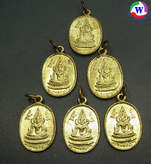 พระเครื่อง 2.93 กรัม เหรียญพระพุทธชินราชหลังหลวงพ่อเงิน วัดบางคลาน เนื้อทองฝาบาตร มี 6 องค์