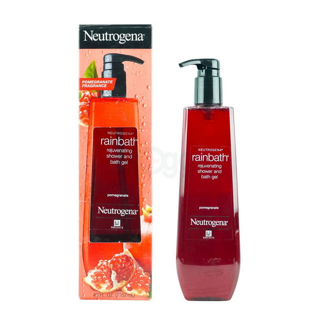 Neutrogena Rainbath Rejuvenating Shower and Bath Pomegranate 40 fl.oz (1182ml.) สีแดง นูโทรจีน่า เรนบาร์ธ เจลอาบน้ำกลิ่นหอมสดชื่นจากทับทิม ช่วยให้คุณสดชื่นมีชีวิตชีวาหลังการอาบน้ำ ทำความสะอาดผิวได้อย่างล้ำลึก โดยปราศจากสิ่งตกค้าง ผิวของคุณจะเก